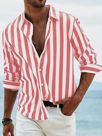 Striped Print Shirt Casual Loose Long-sleeved Shirt Men's Clothing SnagBag