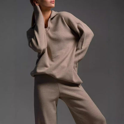 Women’s Fall Winter Two-Piece Set – Loose Collar Sweater Casual Outfit FitiqueFit