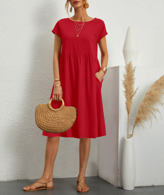 Women's Cotton Round Neck A-line Skirt Dress Grayceful LLC