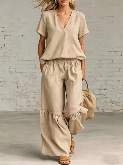 V-Neck Loose Short-Sleeve Top & Pants Set – 7 Colors, S–5XL FitiqueFit