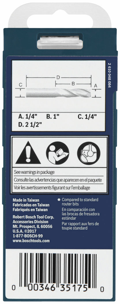 BOSCH 85911MC 1/4 In. x 1 In. Solid Carbide Double-Flute Upcut Spiral Router Bit VM Hardware