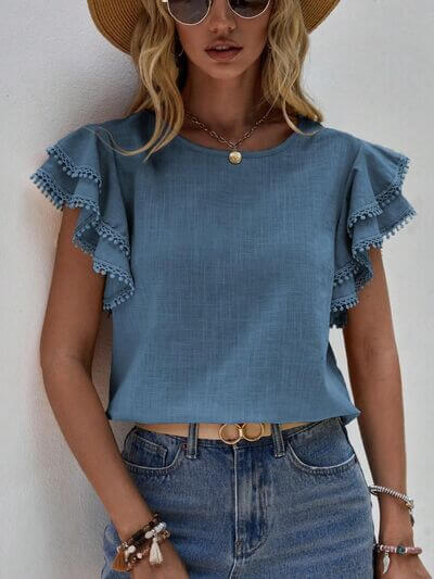 Denise Ruffle Cap Sleeve Blouse- SnagBag