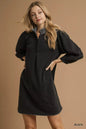 Umgee French Terry Balloon Sleeve Shift Dress with Leopard Print Detail West2East Surf