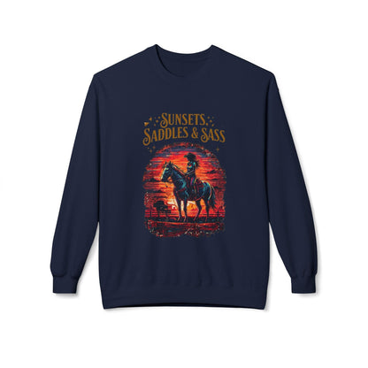 Sunsets Saddles and Sass Softstyle Fleece Crewneck Sweatshirt Country in My Heart