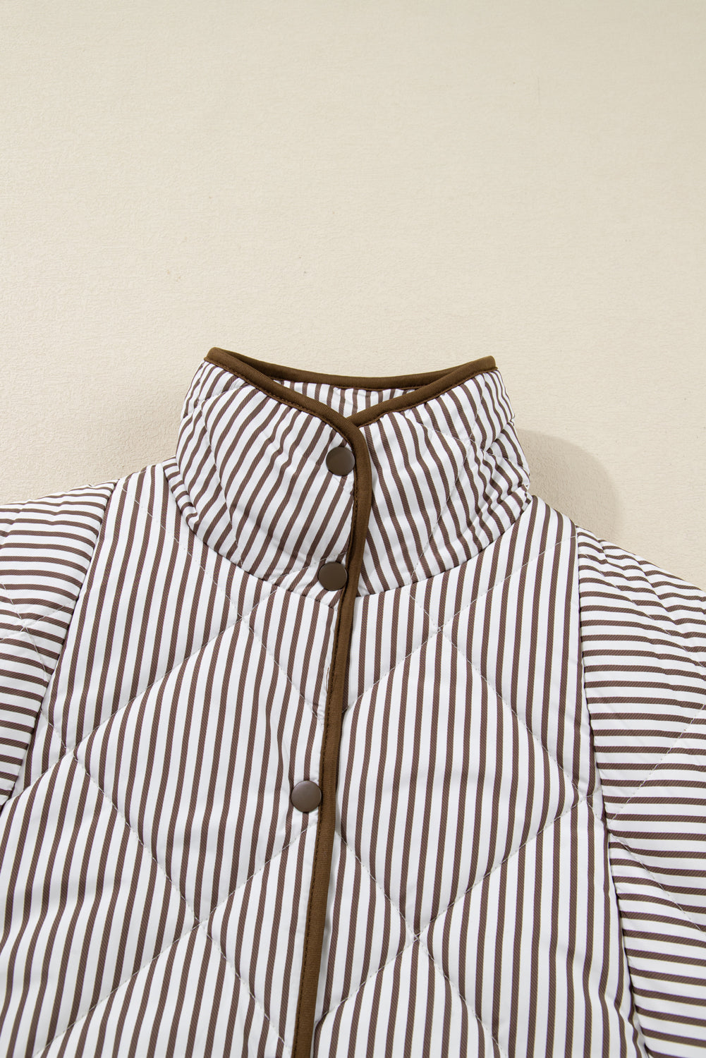 Brown Stripe Quilted Wavy Hem Snap Button Plus Size Vest Garden Naked Curves