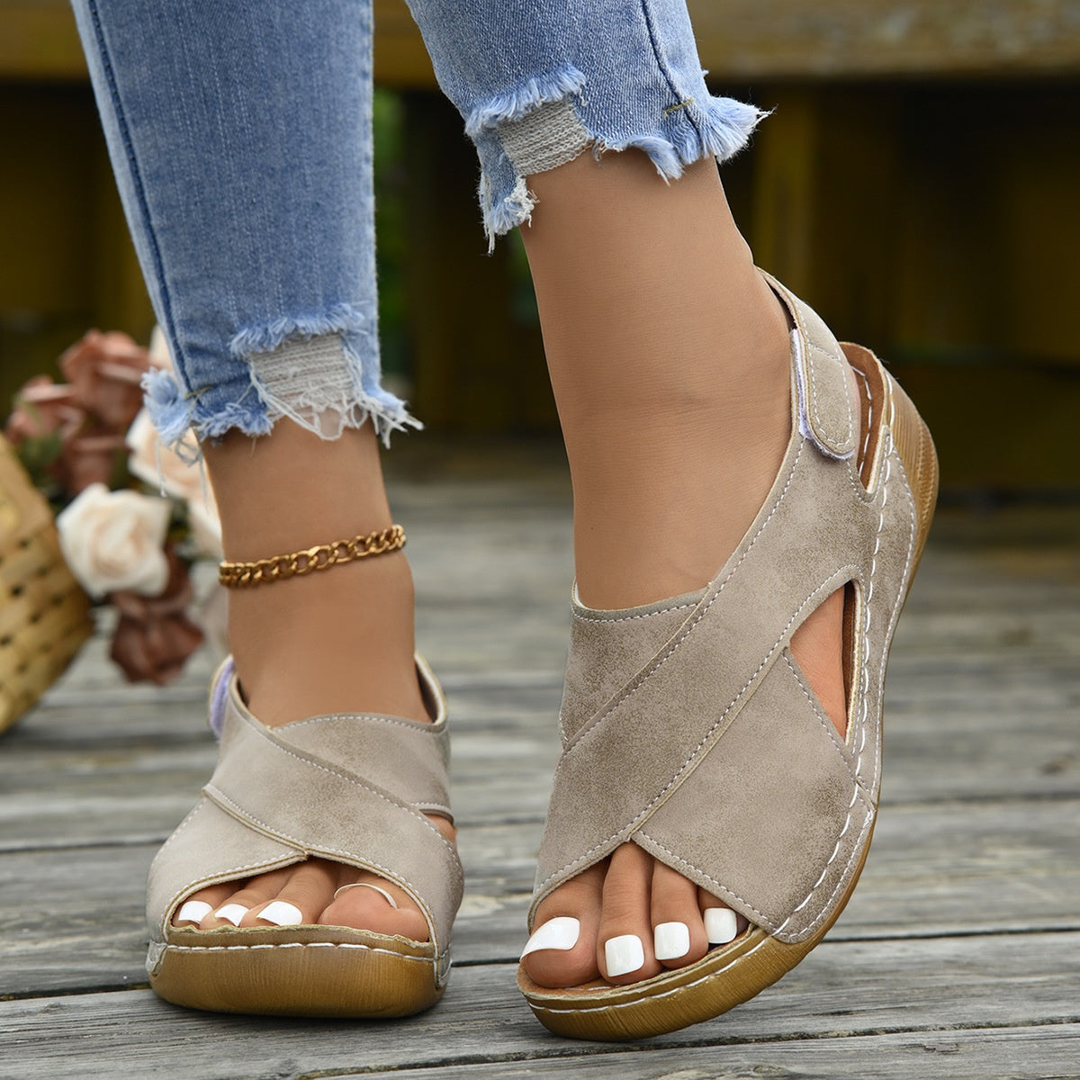 Women's Platform Roman Sandals | Open Toe Velcro Beach Sandals FitiqueFit