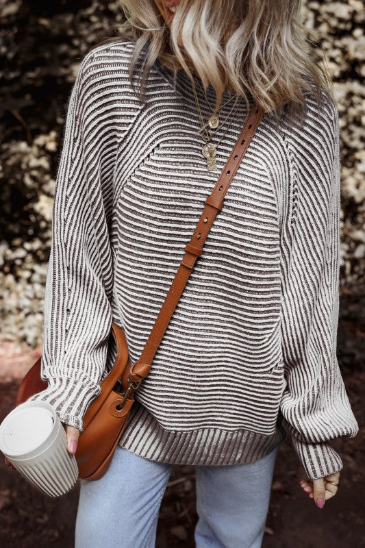 Stripe Ribbed Knit Boat Neck Sweater Shop Style & More | Fresh Looks, Everyday Deals & Free Shipping