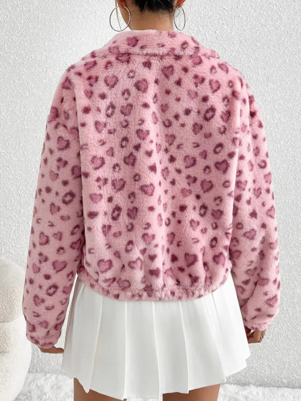 Leopard Zip Up Long Sleeve Furry Jacket New Era Fashion LLc