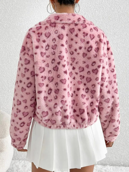 Leopard Zip Up Long Sleeve Furry Jacket New Era Fashion LLc