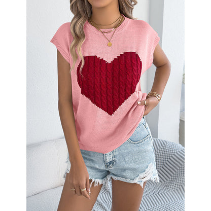 Women’s Heart Color Block Knit Top – Casual Sleeveless Valentine Tank FitiqueFit