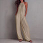 Women's Sleeveless Open-Back Wide-Leg Pleated Jumpsuit FitiqueFit