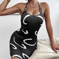 Ladies' Neck Tie, Lace Up Print, Slimming Dress FitiqueFit