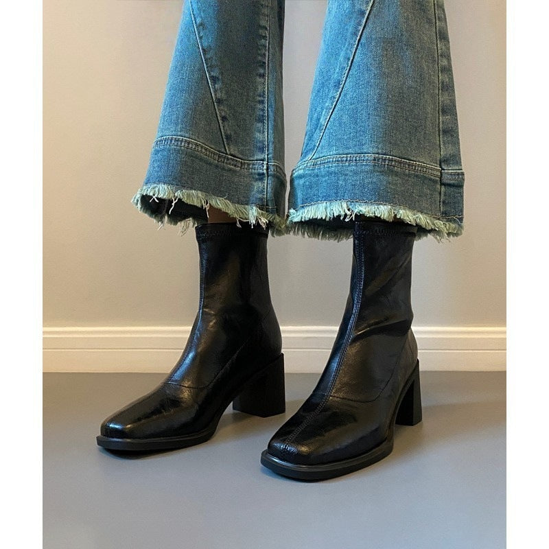 Stretch Retro Chunky Heels Commuter Boots — High Heel Style FitiqueFit