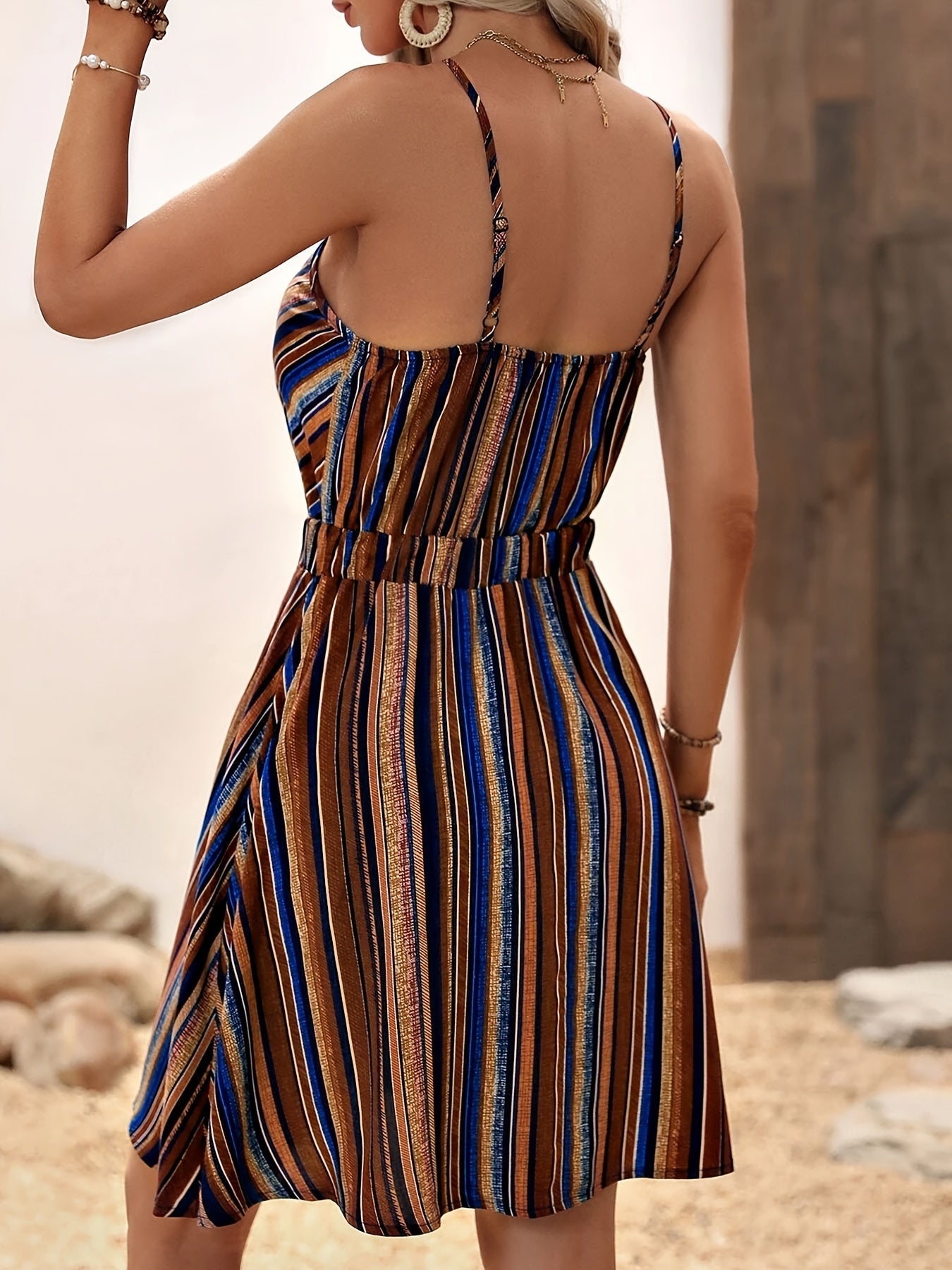 Women’s Deep V-Neck Striped Slip Dress FitiqueFit