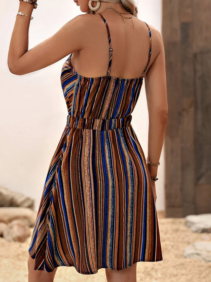 Women’s Deep V-Neck Striped Slip Dress FitiqueFit