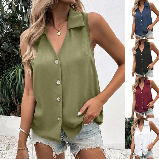 Women's Solid-Color Sleeveless Loose Vest Top – Button Detail FitiqueFit
