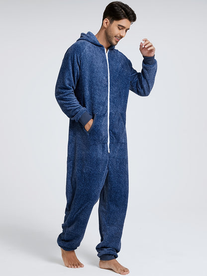 Men'S Heavy-Duty Full-Zip Hooded Onesie - Long Sleeve Winter Sleepwear with Drawstring Hood, Loose Fit Onesie for Cold Weather, Christmas Costume & Everyday Indoor/Outdoor Use - Easy Zipper Closure, Indoor Loungewear, Plush, NovaCart