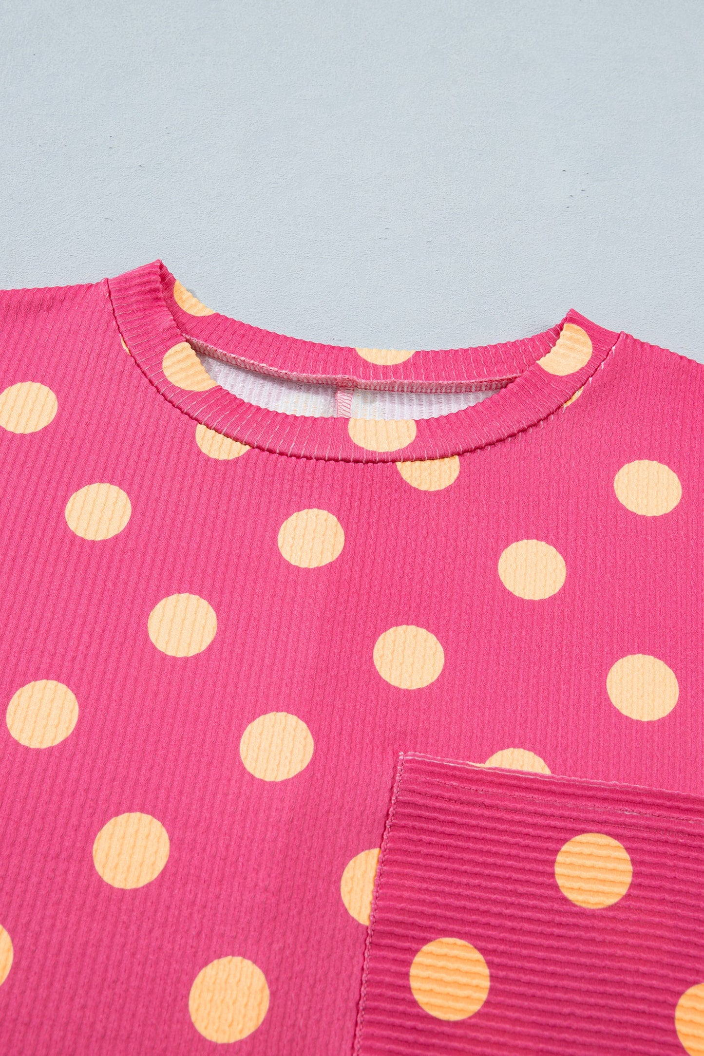 Polka Dot Patch Pocket Drop Shoulder Textured Top Pretty Bash