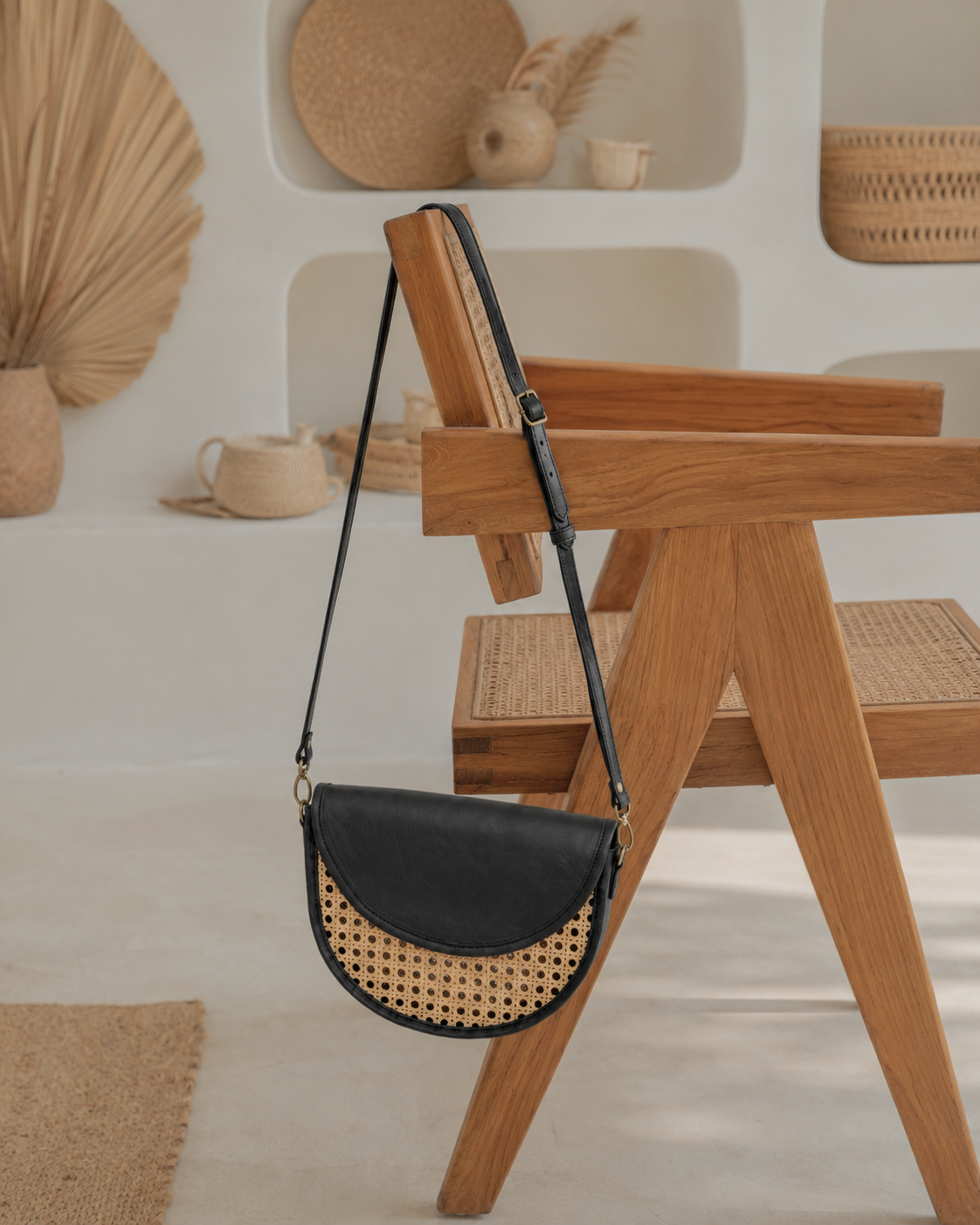 Raja Leather and Cane Crossbody Village Thrive
