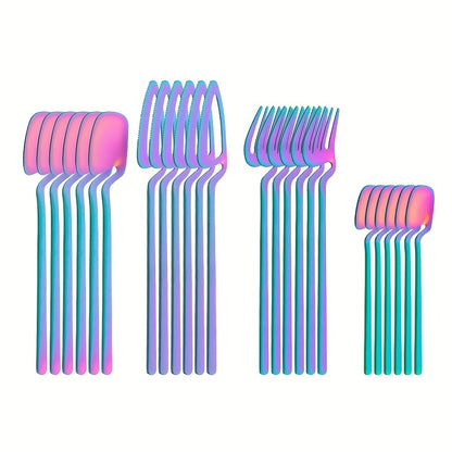 16pcs/24pcs Cutlery Set - Reusable Stainless Steel Dinnerware Set With Long Handle - Tableware Eating Utensils Set - Kitchen Supplies - For Family & Friends - Perfect for Everyday Use & Picnics NovaCart