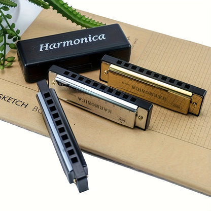 10 Hole Harmonica Mouth Organ | Puzzle Musical Instrument, Beginner Teaching, Playing Gift, Copper Core Resin, Available in, Pink, Red, Golden, Silvery Grey NovaCart
