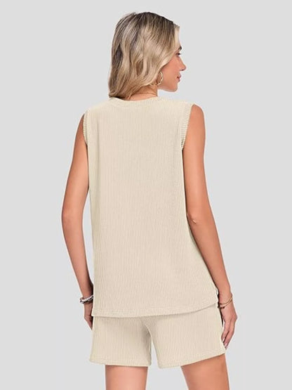 Casual Ribbed Knit Sleeveless Top and Shorts Set New Era Fashion LLc