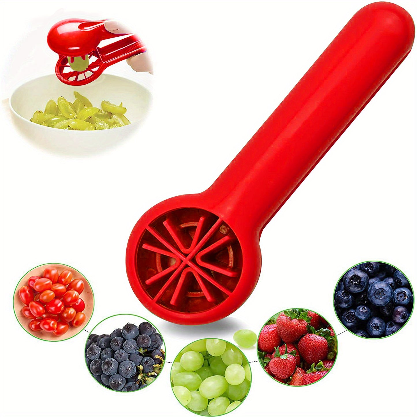 PANCERKA Portable Fruit Cutter - No Blade, Easy Grip Handle, Ergonomic Design for Safe Slicing, Dishwasher Safe, Ideal for Grapes, Cherries, Tomatoes, Strawberries, and Small Fruits, Fruit Slicing Tool | Ergonomic Handle | Du NovaCart