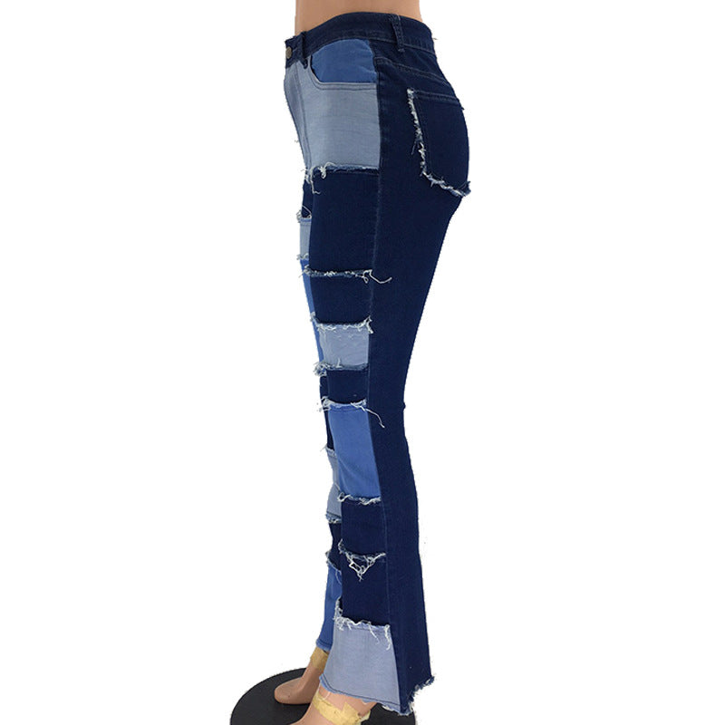 Patchwork high-rise flared jeans See size chart under “more details” The Fashion Celestial