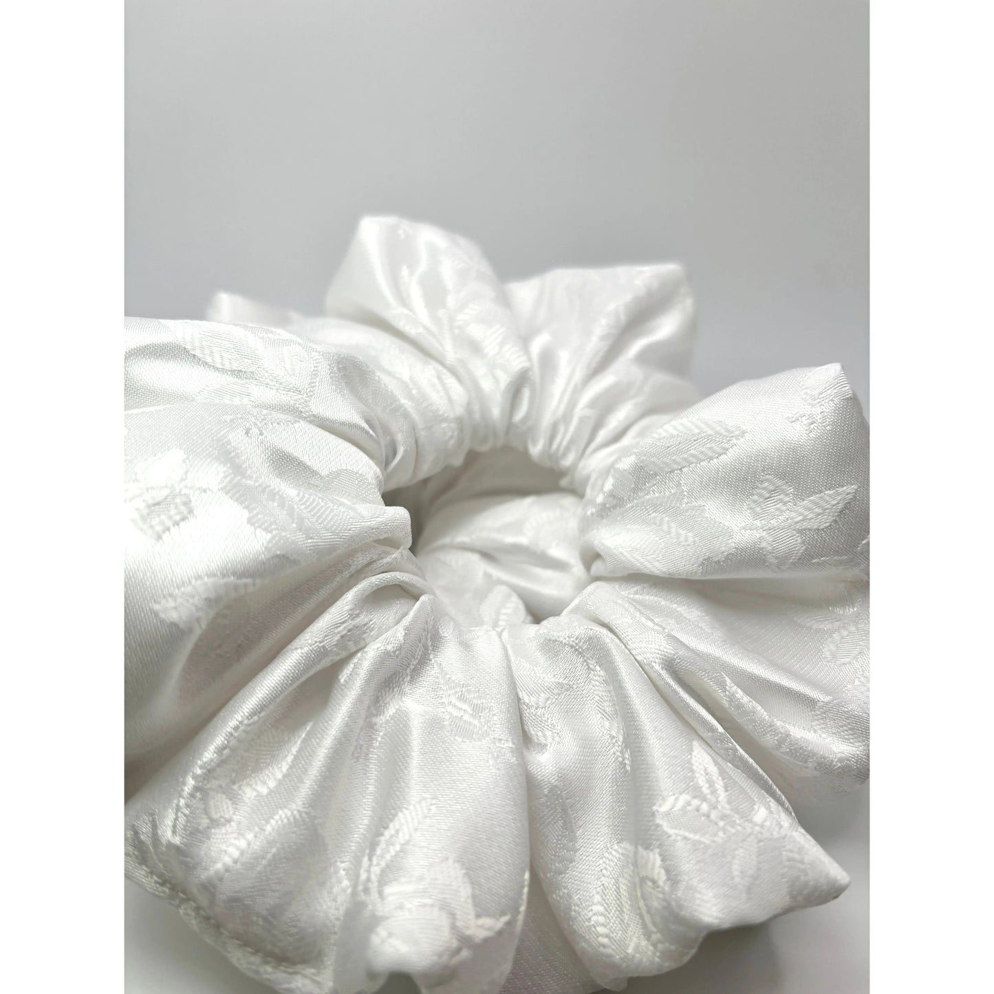 White Leaf Satin Scrunchie Enchanted Scrunch