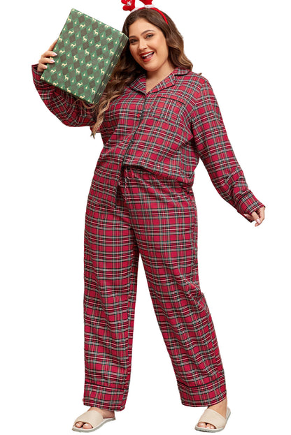 Red Plaid Printed Shirt and Pants Plus Size Lounge Set Garden Naked Curves