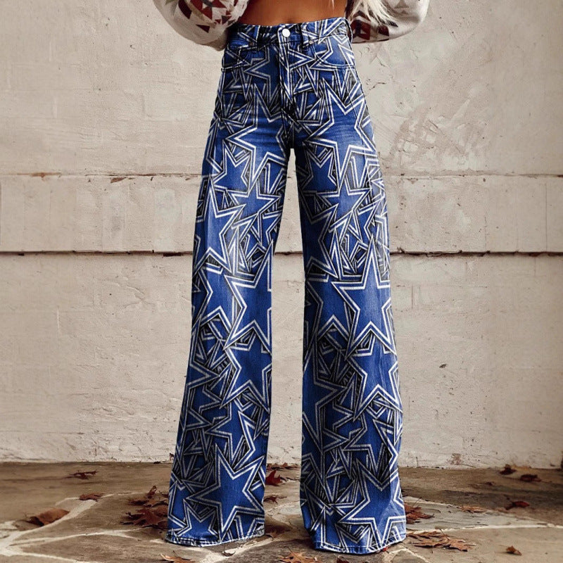 Women's Printed Flare Pants – Mid-Waist Full Length Plus Size FitiqueFit