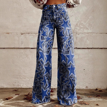 Women's Printed Flare Pants – Mid-Waist Full Length Plus Size FitiqueFit