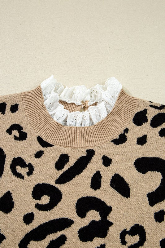 Leopard Lace Ribbed Trim Buttoned Cuff Sweater Shop Style & More | Fresh Looks, Everyday Deals & Free Shipping