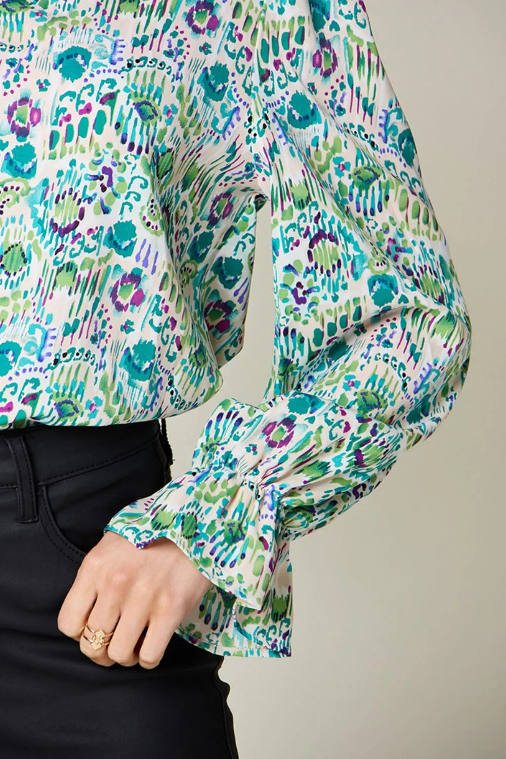 Double Take Full Size Printed Flounce Sleeve Blouse New Era Fashion LLc