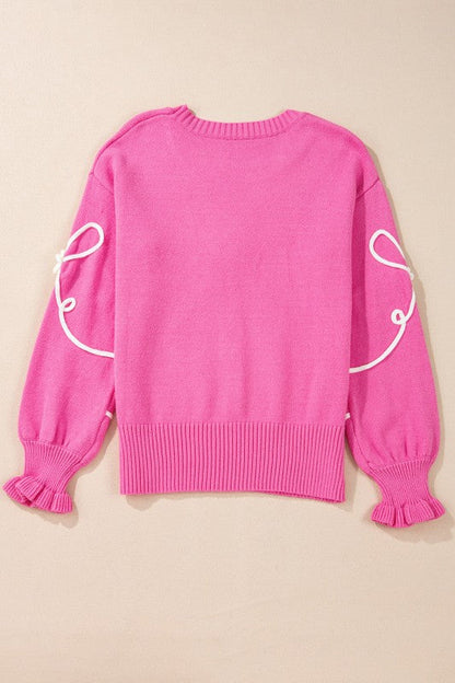 Bow Corded Floral Ribbed Trim Sweater Shop Style & More | Fresh Looks, Everyday Deals & Free Shipping
