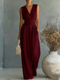 Women's Elegant V-Neck Sleeveless Jumpsuit – Waist-Cinching Straight Leg FitiqueFit