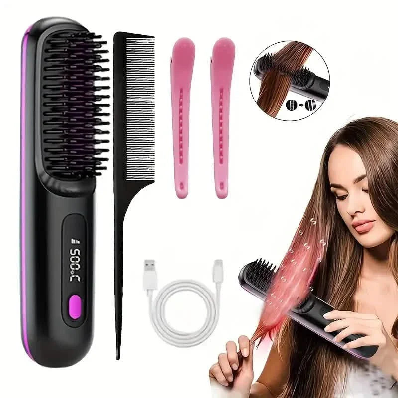 Portable Wireless Hair Straightener Comb – USB Rechargeable, 3-Speed, Negative Ion DailySale