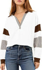 Color‑Block Cropped Polo V‑Neck Sweatshirt FitiqueFit