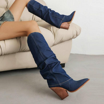 Denim Cowboy Slouch Boots | Stylish Knee-High Cowboy Boots for Cowgirls Country in My Heart