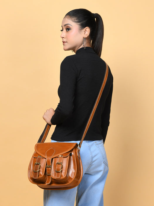 2-Pocket Leather Sling For Women Classy Leather Bags