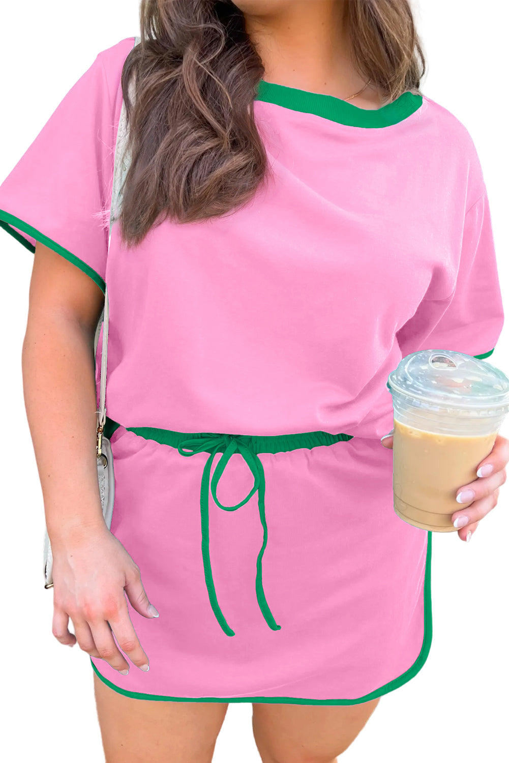 Bonbon Plus Size Contrast Trim T Shirt and Skirt Two Piece Set Garden Naked Curves