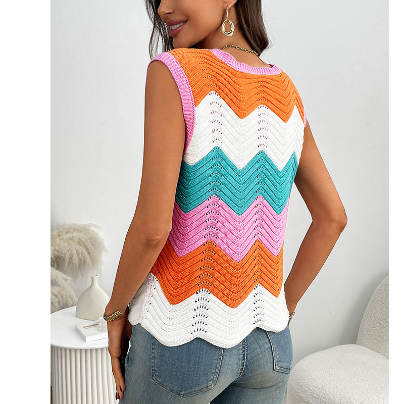Women’s Rainbow-Striped Cropped Sweater Vest FitiqueFit