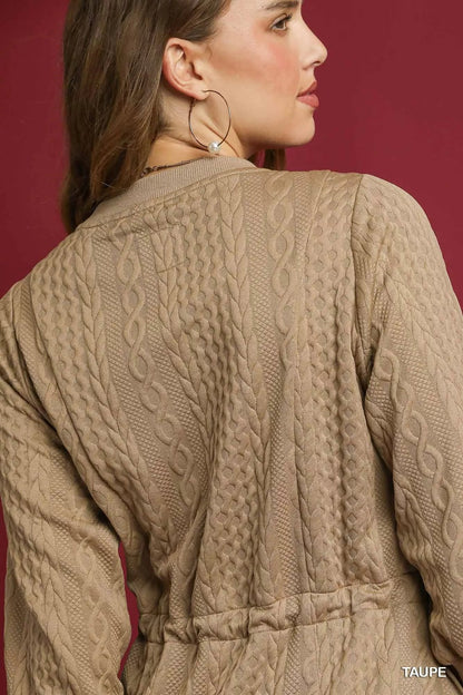 Umgee Drawstring Cable Knit Mini Dress with Pockets West2East Surf