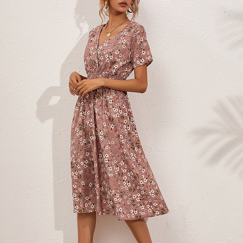V-Neck Floral Print A-Line Satin Maxi Dress | 8 Colors FitiqueFit