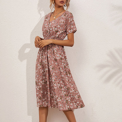 V-Neck Floral Print A-Line Satin Maxi Dress | 8 Colors FitiqueFit