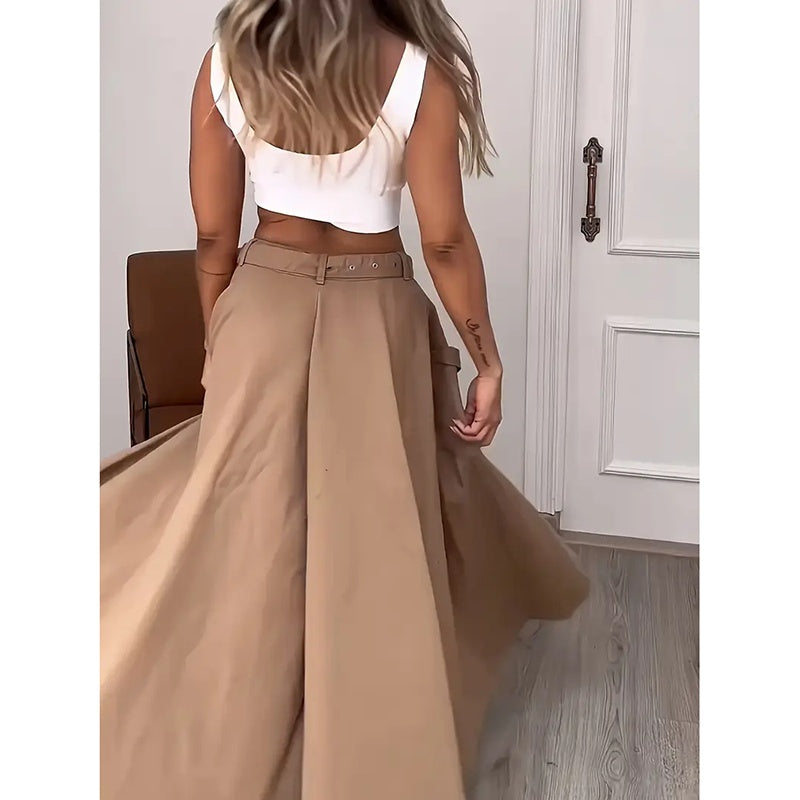 Women’s Cropped Vest & High-Waisted Slit Skirt Matching Set FitiqueFit