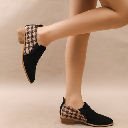 Women's Retro Color-Block Slip-On Heels – Round Toe Mid Heel Dress Shoes FitiqueFit