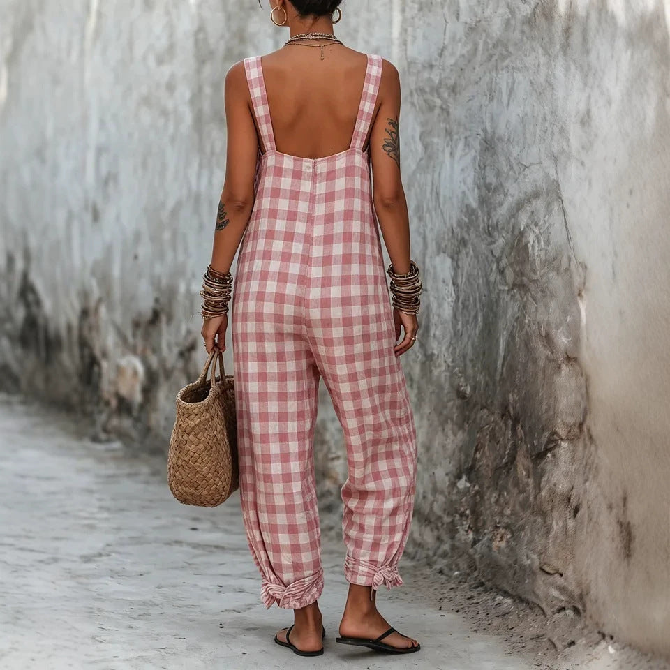 Linen Blend Sleeveless High-Waist Wide-Leg Overalls Jumpsuit – 5 Colors S–3XL FitiqueFit