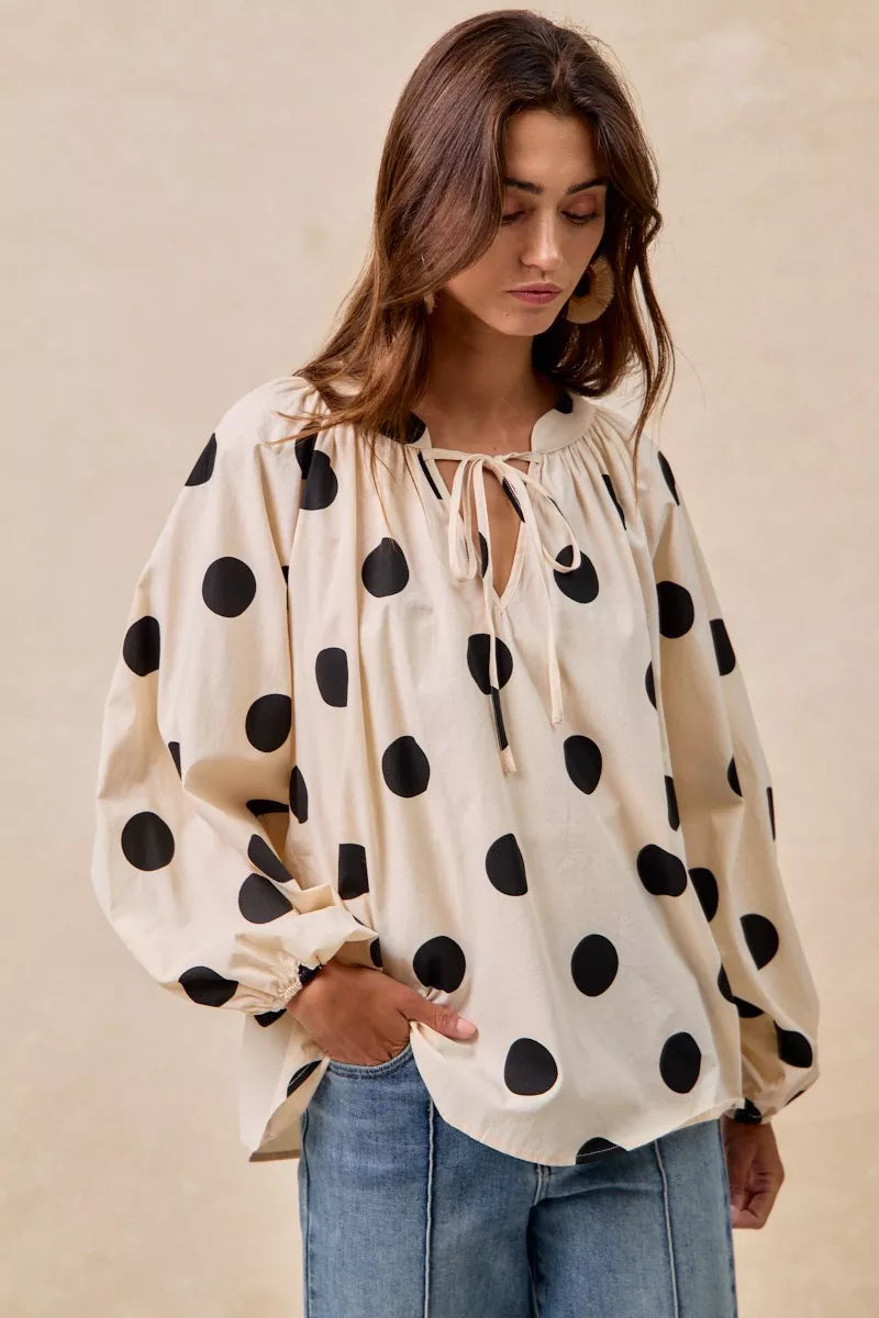 BiBi Polka Dot Exaggerated Balloon Sleeves Blouse FitiqueFit