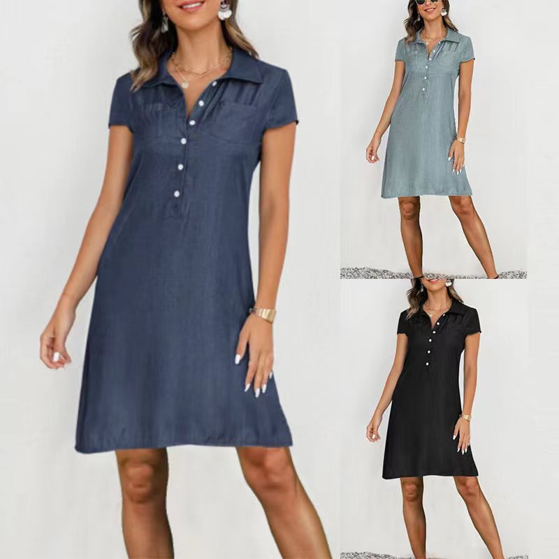 Split Pocket Large Swing Skirt Plus Size Casual Denim Dress Grayceful LLC